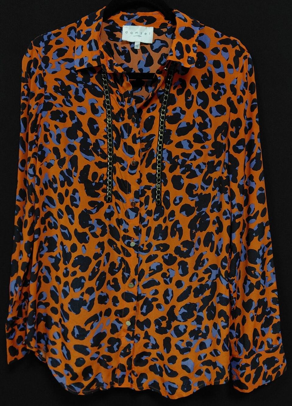 damsel in a dress Silk Leopard Print Blouse Long Sleeve Women Size 12